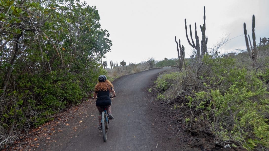 Riding a bicycle in the Galapagos Islands, Ecuador.