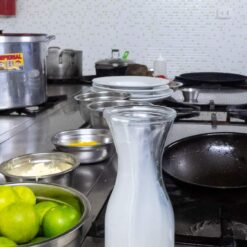 A Spread of Ingredients and Equipment at Cusco Culinary Cooking School