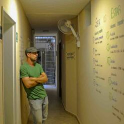 Man learning Spanish in house