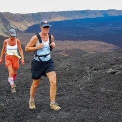 Tw women hike Sierra Negra Volcano
